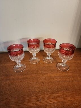 Vintage Indiana Glass Ruby Rim Wine Glasses